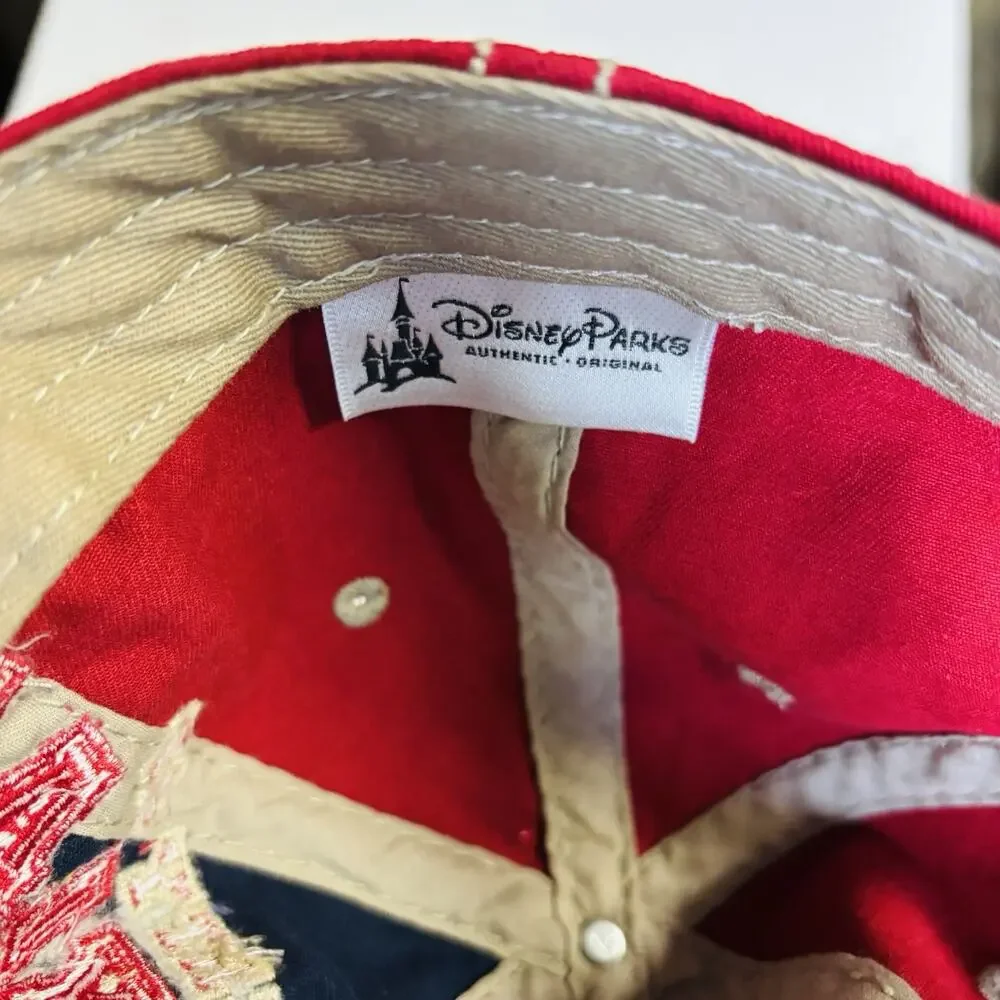 DISNEY. ADULT BLUE/RED/BIEGE DISTRESSED DISNEY STRAPBACK HAT - Very Clean.